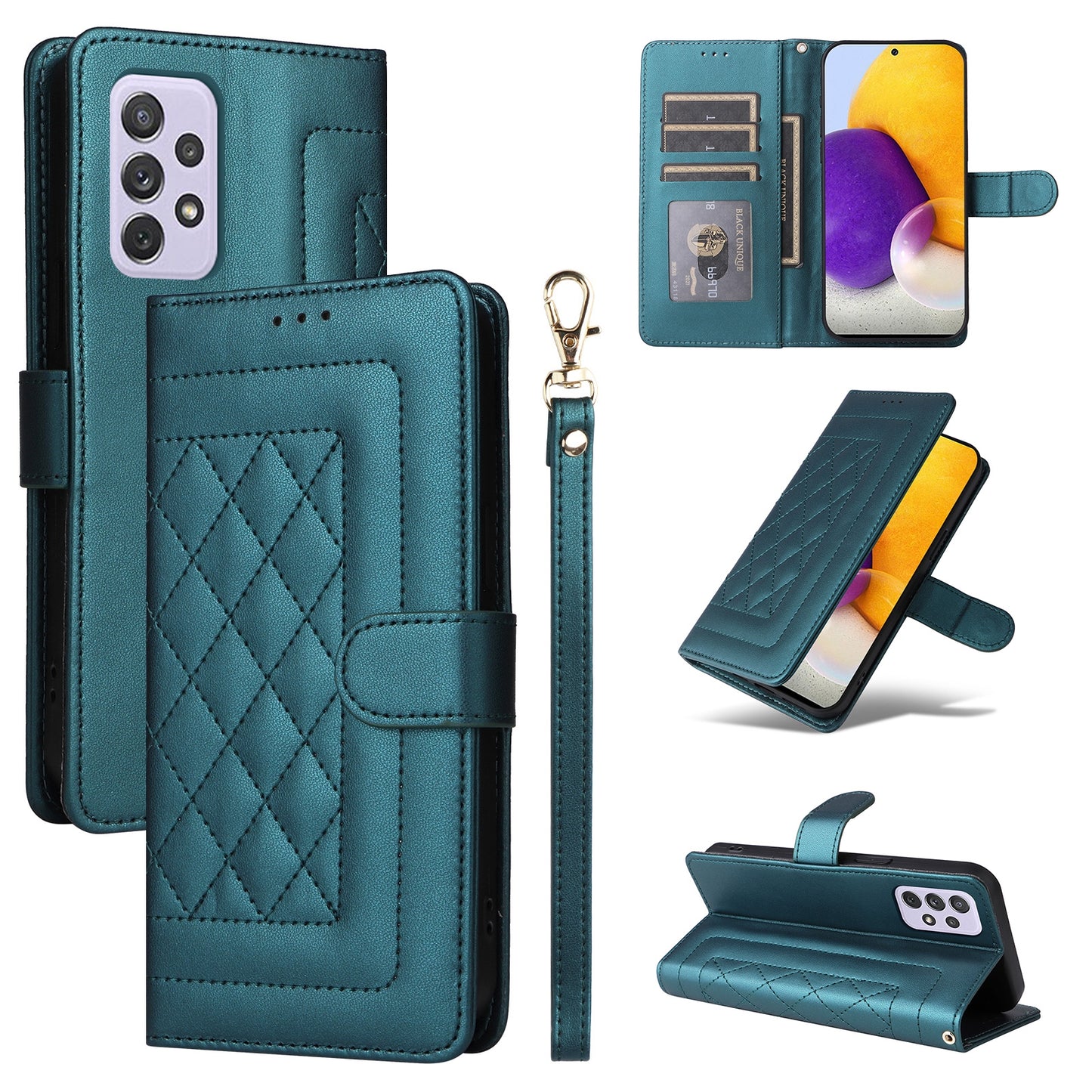 Samsung Galaxy A72 Diamond Lattice Leather Flip Phone Case - Durable and Convenient Holder with Precision Cutouts