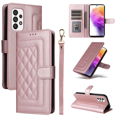 Samsung Galaxy A73 5G Diamond Lattice Leather Flip Phone Case - Durable and Convenient Holder with Precision Cutouts