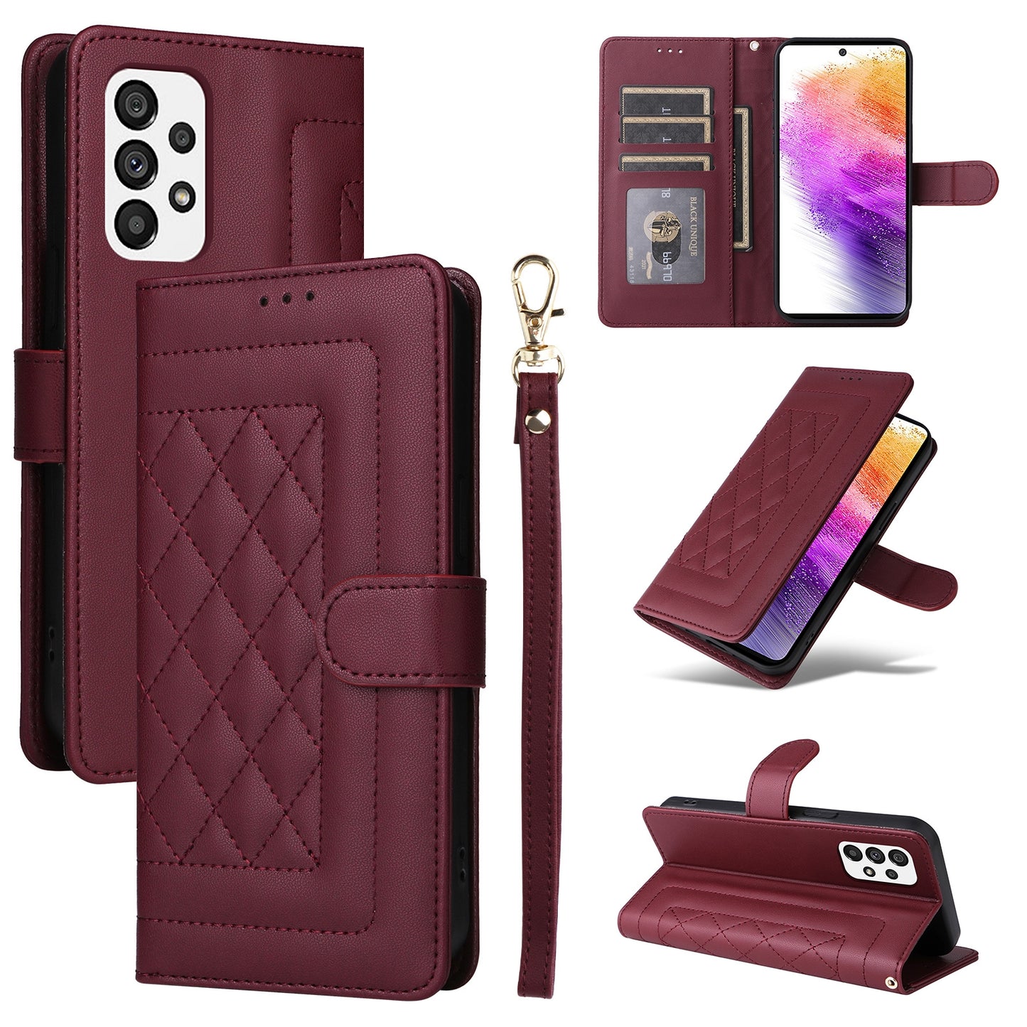 Samsung Galaxy A73 5G Diamond Lattice Leather Flip Phone Case - Durable and Convenient Holder with Precision Cutouts