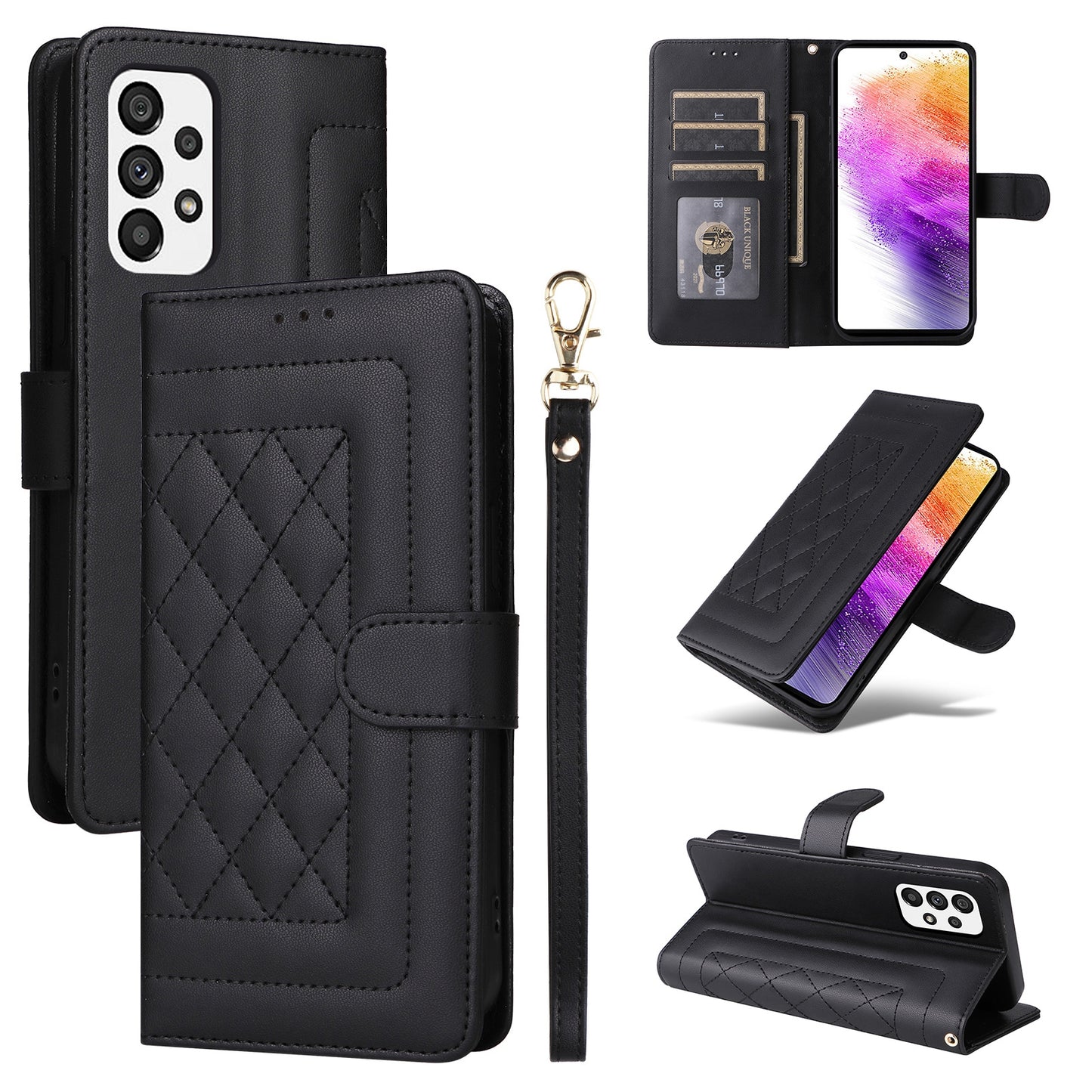 Samsung Galaxy A73 5G Diamond Lattice Leather Flip Phone Case - Durable and Convenient Holder with Precision Cutouts