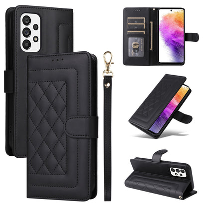 Samsung Galaxy A73 5G Diamond Lattice Leather Flip Phone Case - Durable and Convenient Holder with Precision Cutouts