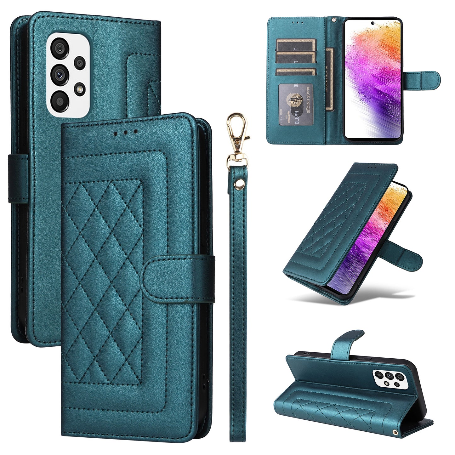 Samsung Galaxy A73 5G Diamond Lattice Leather Flip Phone Case - Durable and Convenient Holder with Precision Cutouts