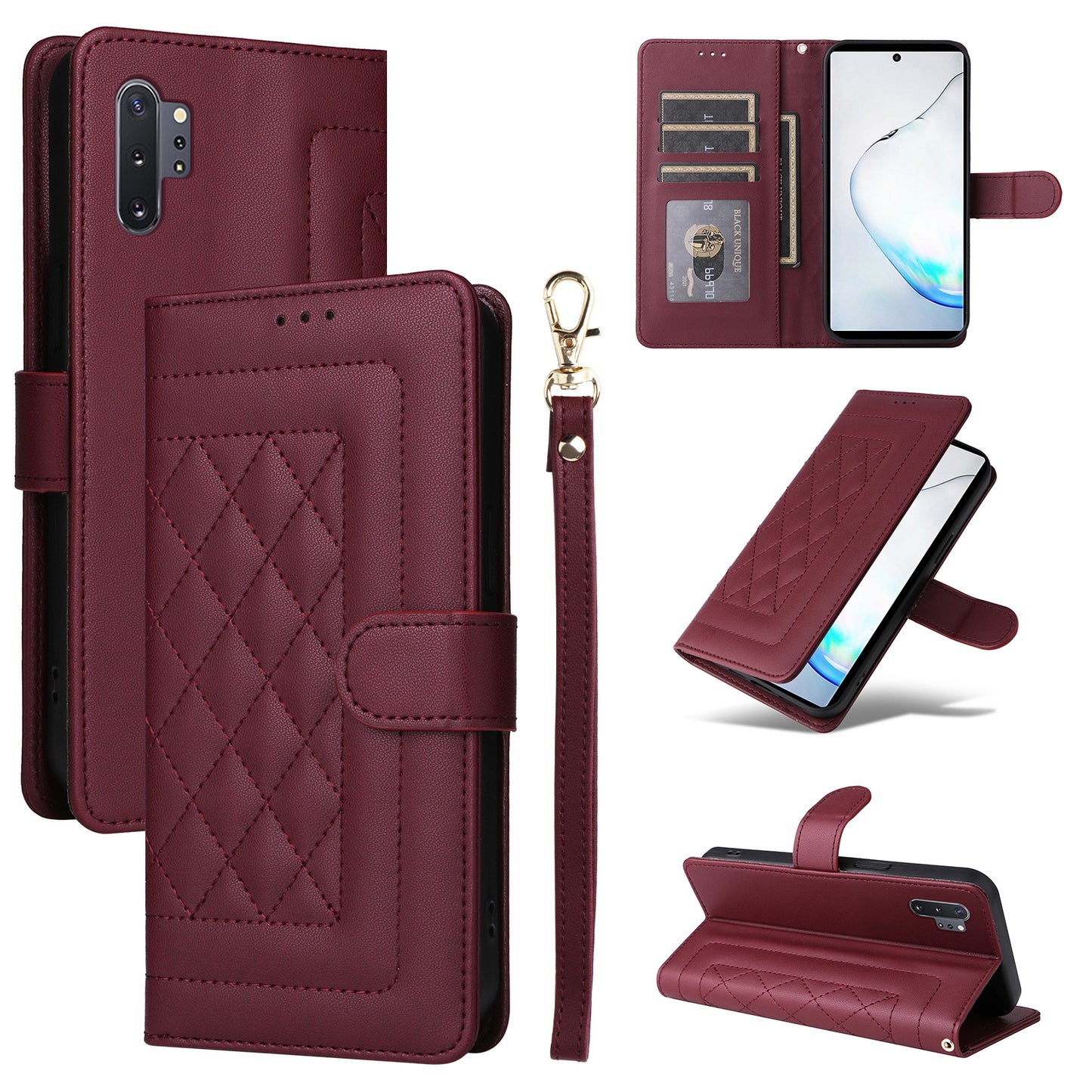Samsung Galaxy Note10+ Diamond Lattice Leather Flip Phone Case - Durable and Convenient Holder with Precision Cutouts