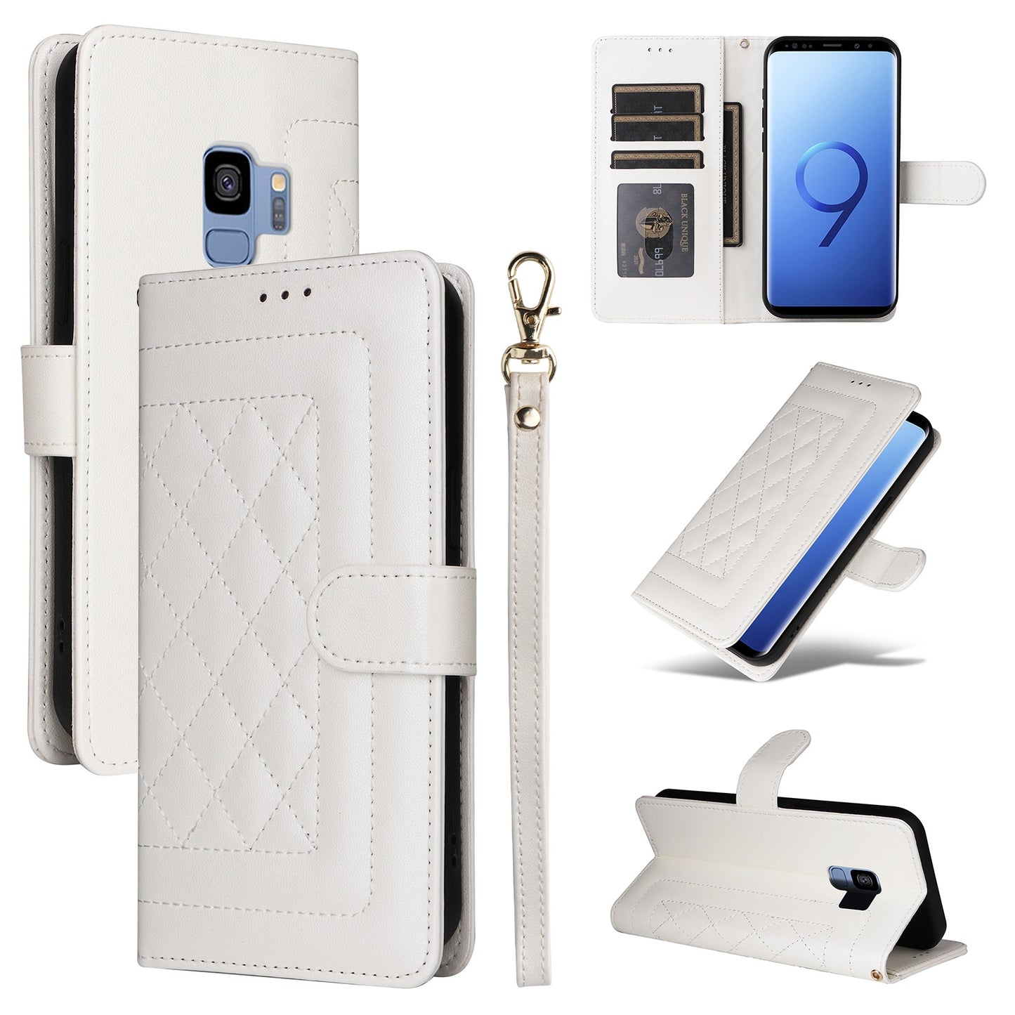 Samsung Galaxy S9 Diamond Lattice Leather Flip Phone Case - Durable and Convenient Holder with Precision Cutouts