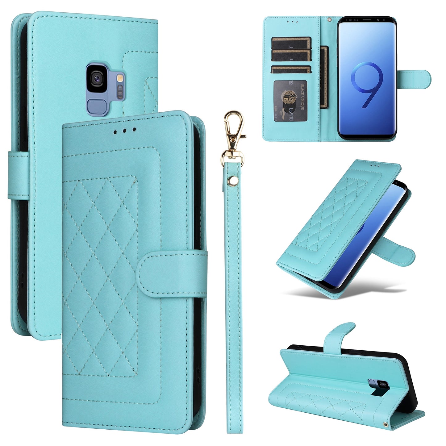 Samsung Galaxy S9 Diamond Lattice Leather Flip Phone Case - Durable and Convenient Holder with Precision Cutouts