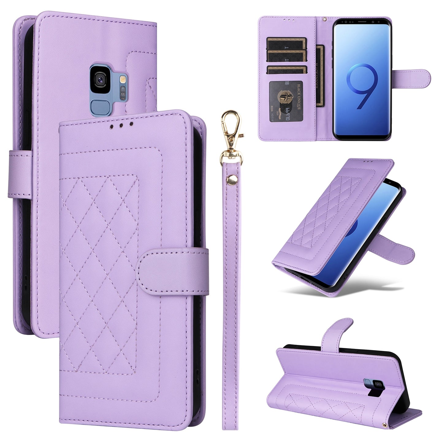 Samsung Galaxy S9 Diamond Lattice Leather Flip Phone Case - Durable and Convenient Holder with Precision Cutouts