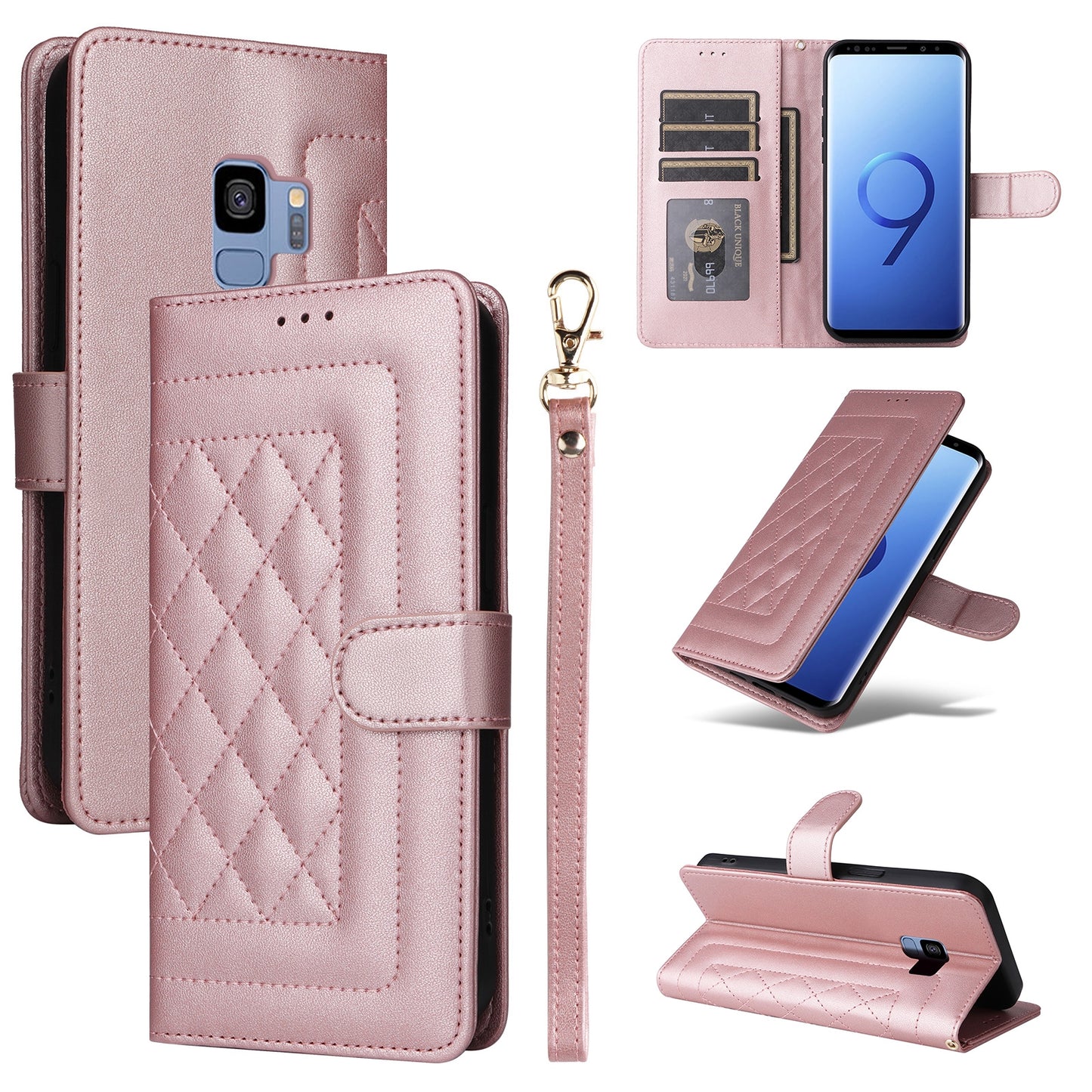 Samsung Galaxy S9 Diamond Lattice Leather Flip Phone Case - Durable and Convenient Holder with Precision Cutouts