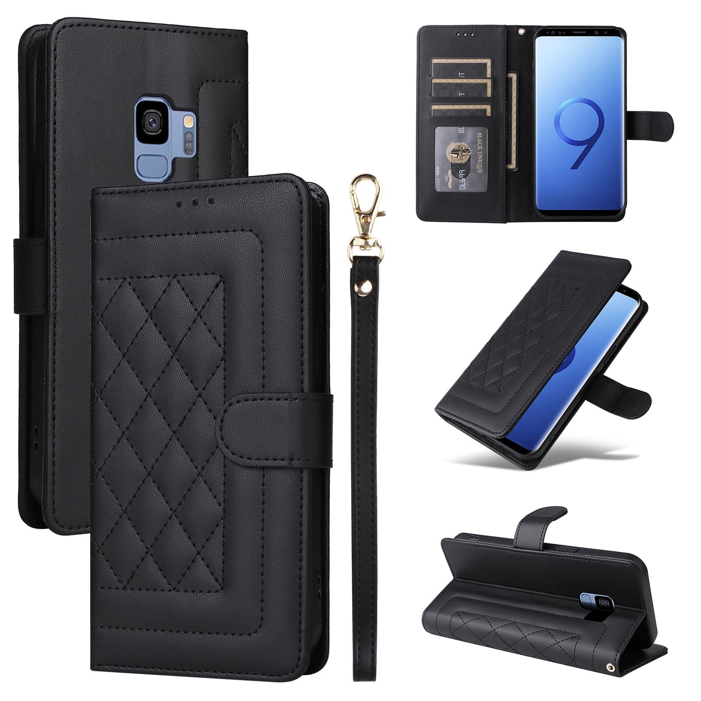 Samsung Galaxy S9 Diamond Lattice Leather Flip Phone Case - Durable and Convenient Holder with Precision Cutouts