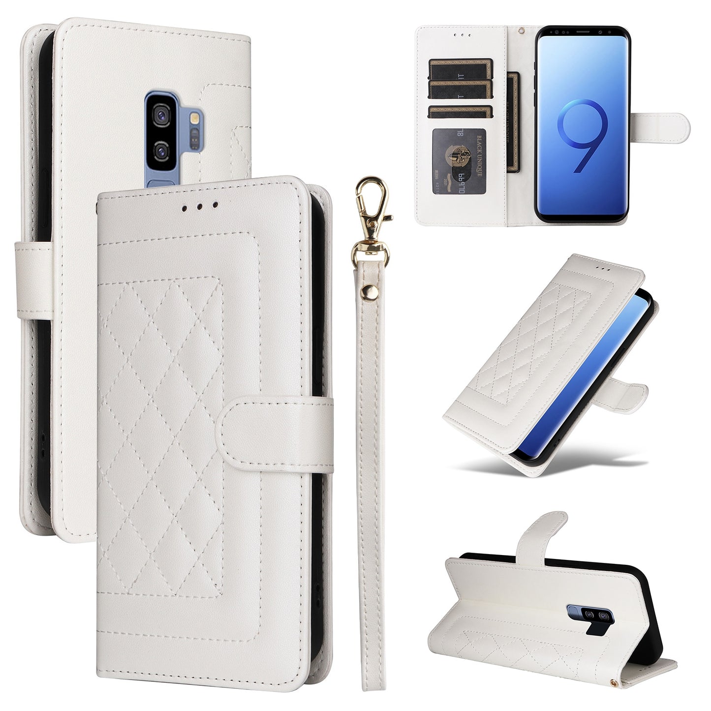 Samsung Galaxy S9+ Diamond Lattice Leather Flip Phone Case - Durable and Convenient Holder with Precision Cutouts