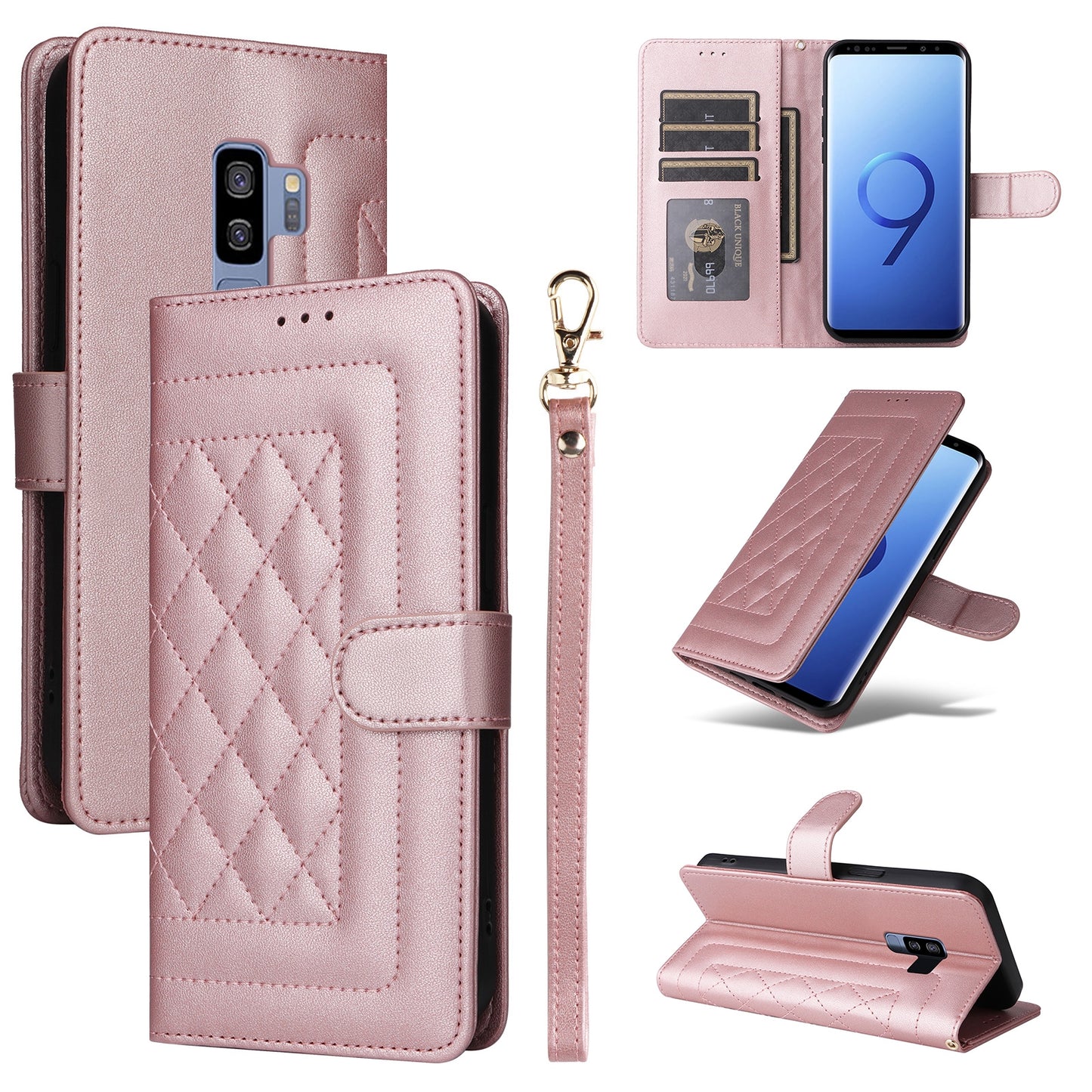 Samsung Galaxy S9+ Diamond Lattice Leather Flip Phone Case - Durable and Convenient Holder with Precision Cutouts