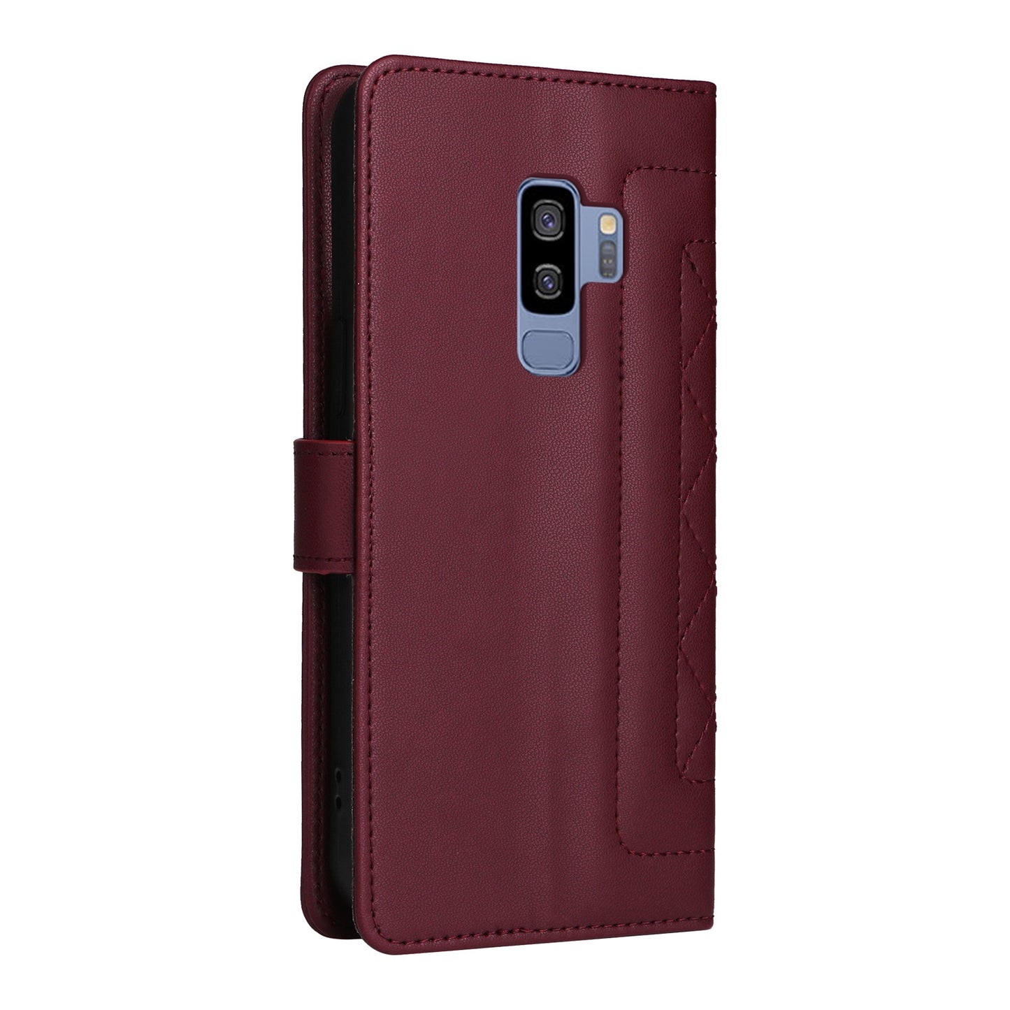 Samsung Galaxy S9+ Diamond Lattice Leather Flip Phone Case - Durable and Convenient Holder with Precision Cutouts