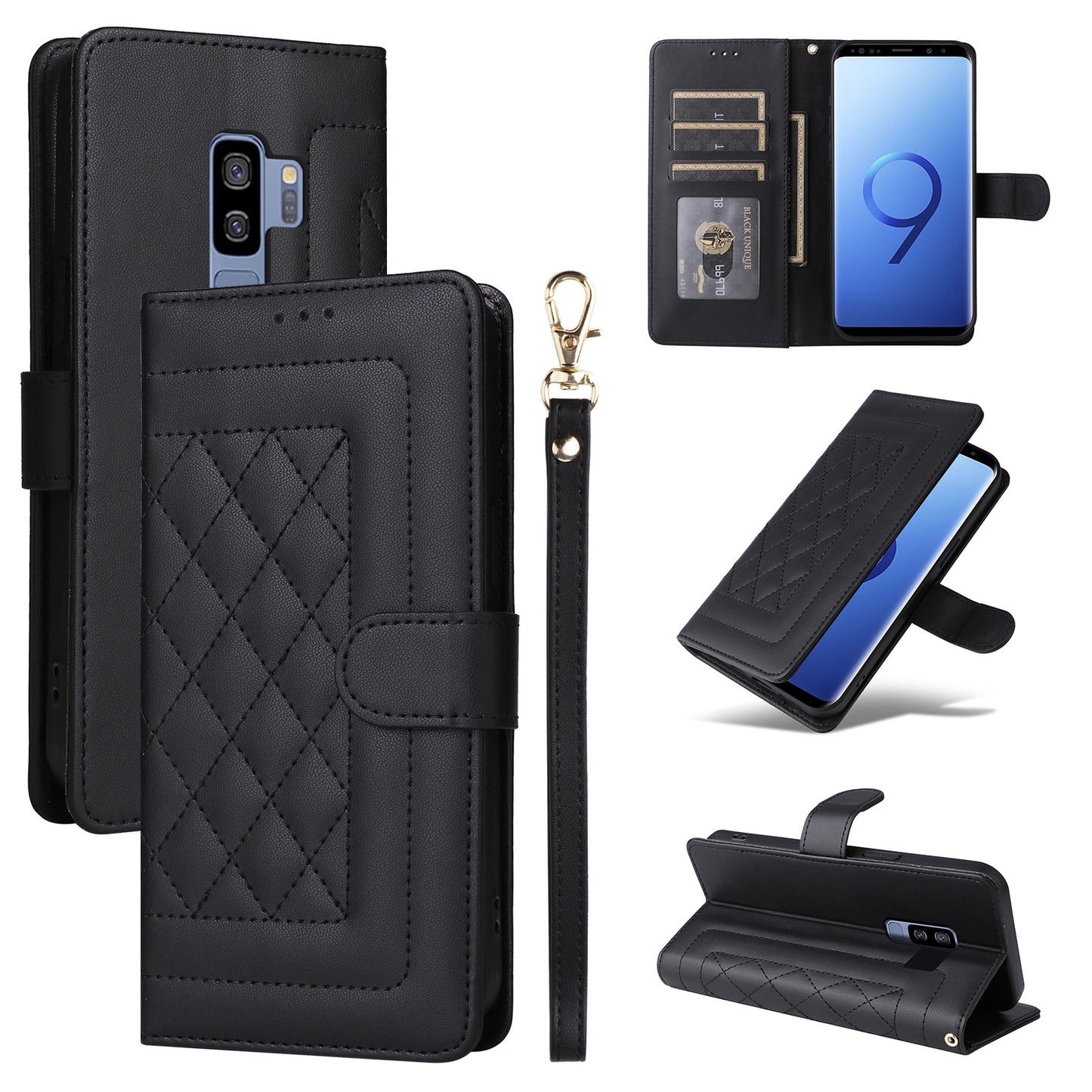 Samsung Galaxy S9+ Diamond Lattice Leather Flip Phone Case - Durable and Convenient Holder with Precision Cutouts