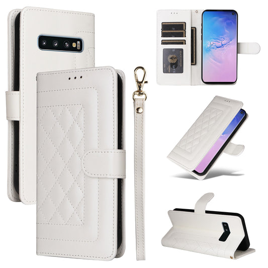 Samsung Galaxy S10 Diamond Lattice Leather Flip Phone Case - Durable and Convenient Holder with Precision Cutouts