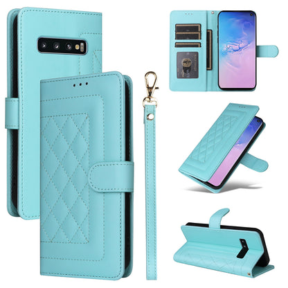 Samsung Galaxy S10 Diamond Lattice Leather Flip Phone Case - Durable and Convenient Holder with Precision Cutouts