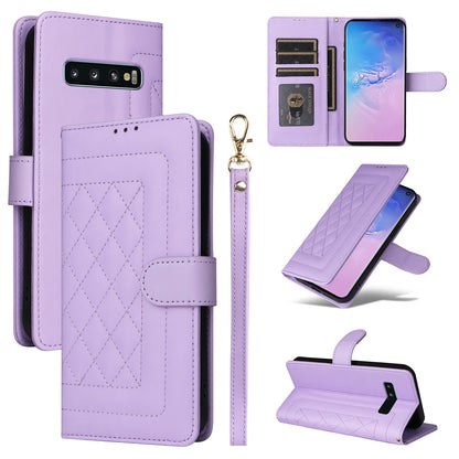 Samsung Galaxy S10 Diamond Lattice Leather Flip Phone Case - Durable and Convenient Holder with Precision Cutouts