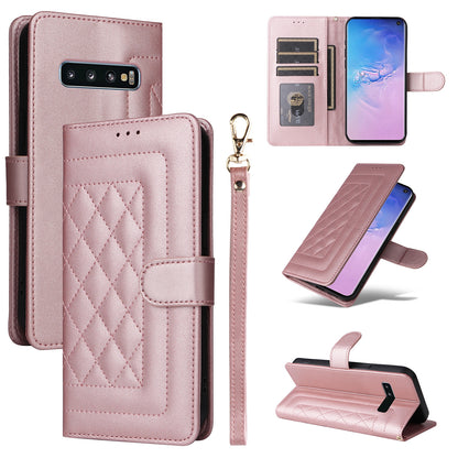 Samsung Galaxy S10 Diamond Lattice Leather Flip Phone Case - Durable and Convenient Holder with Precision Cutouts