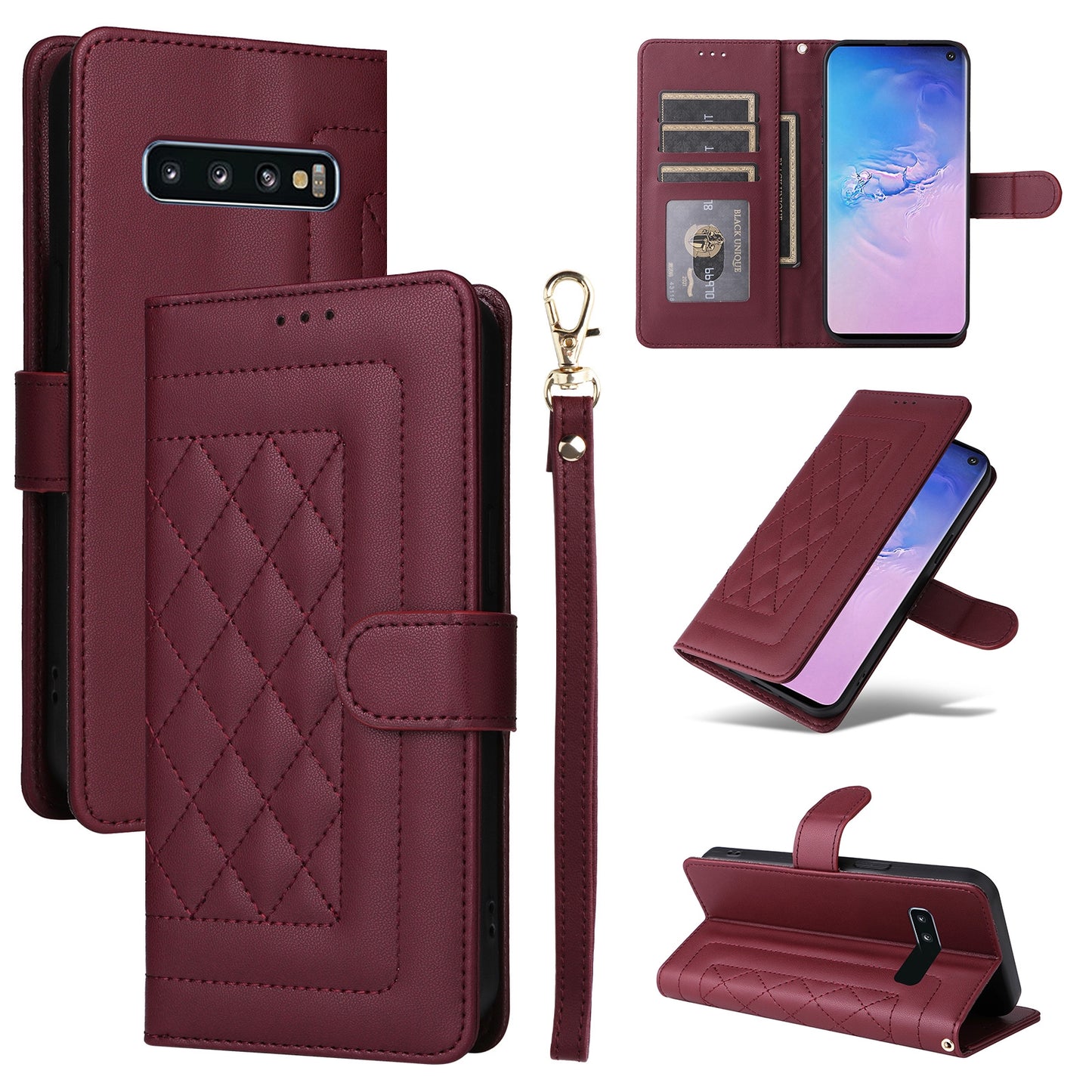 Samsung Galaxy S10 Diamond Lattice Leather Flip Phone Case - Durable and Convenient Holder with Precision Cutouts