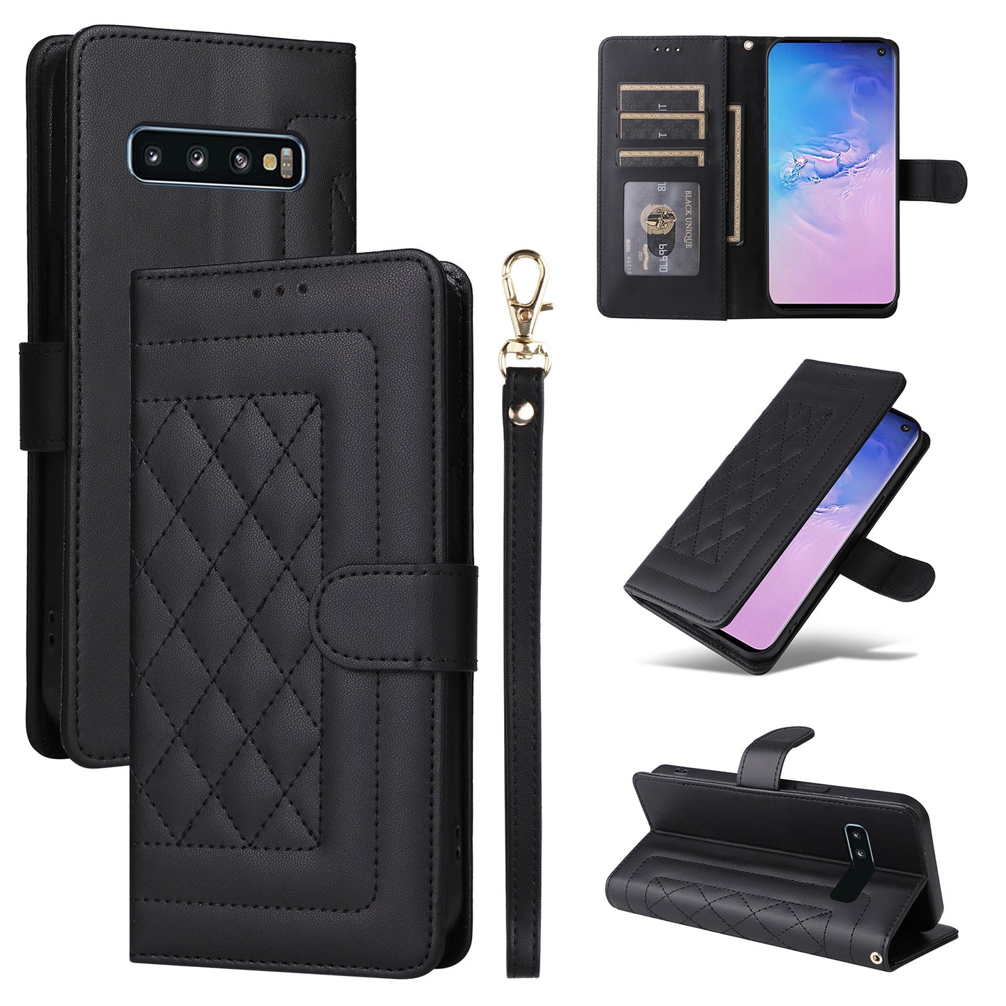 Samsung Galaxy S10 Diamond Lattice Leather Flip Phone Case - Durable and Convenient Holder with Precision Cutouts