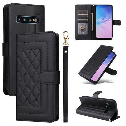 Samsung Galaxy S10 Diamond Lattice Leather Flip Phone Case - Durable and Convenient Holder with Precision Cutouts