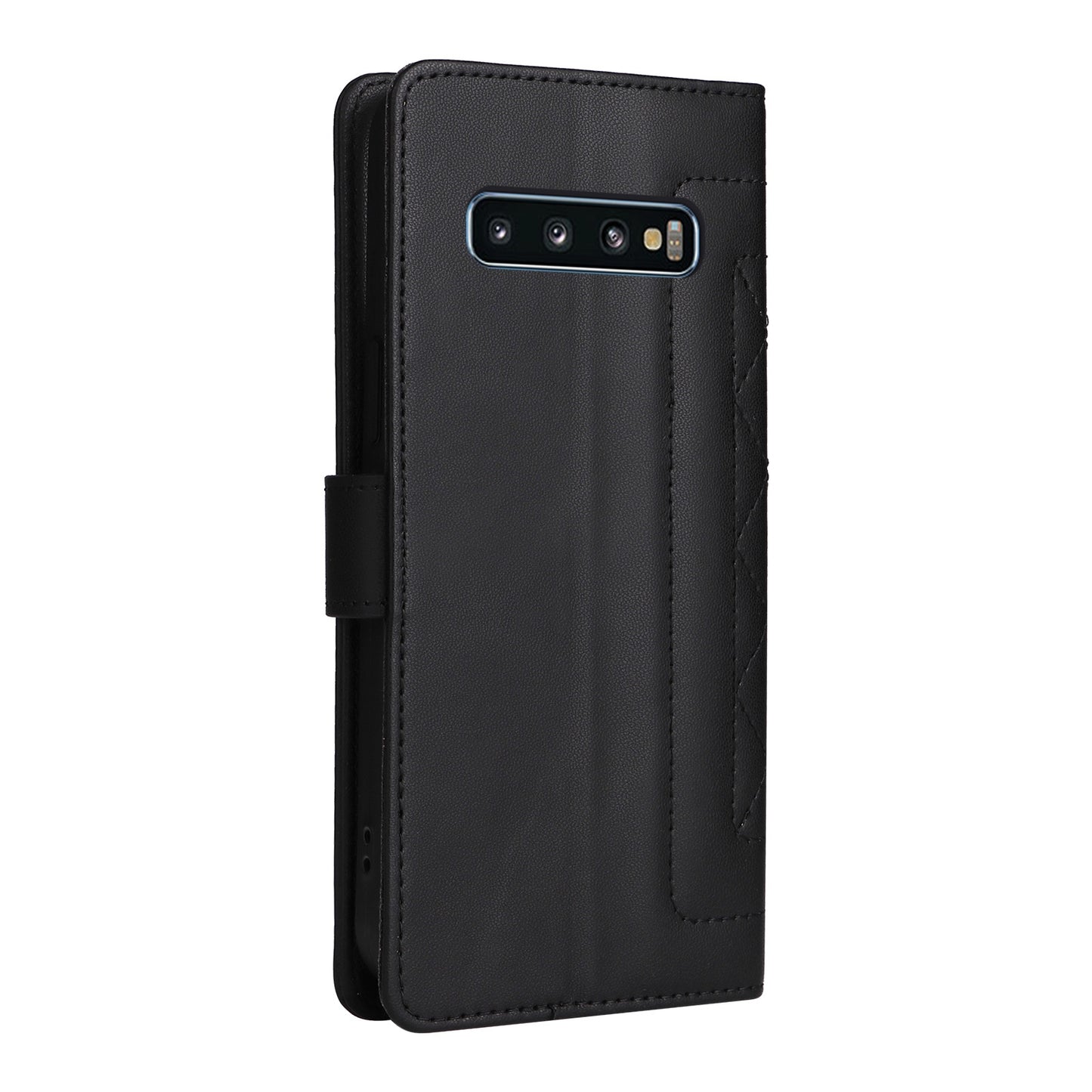 Samsung Galaxy S10 Diamond Lattice Leather Flip Phone Case - Durable and Convenient Holder with Precision Cutouts