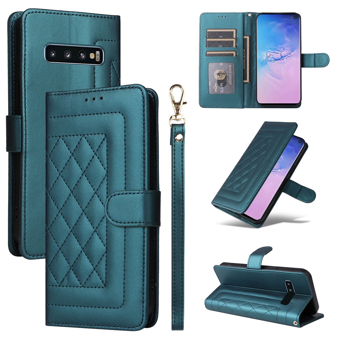 Samsung Galaxy S10 Diamond Lattice Leather Flip Phone Case - Durable and Convenient Holder with Precision Cutouts