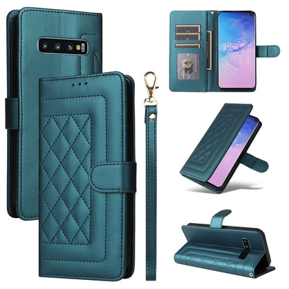 Samsung Galaxy S10 Diamond Lattice Leather Flip Phone Case - Durable and Convenient Holder with Precision Cutouts