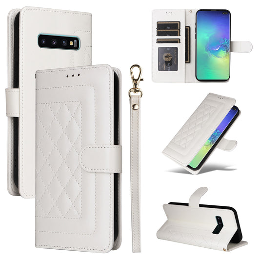 Samsung Galaxy S10+ Diamond Lattice Leather Flip Phone Case - Durable and Convenient Holder with Precision Cutouts