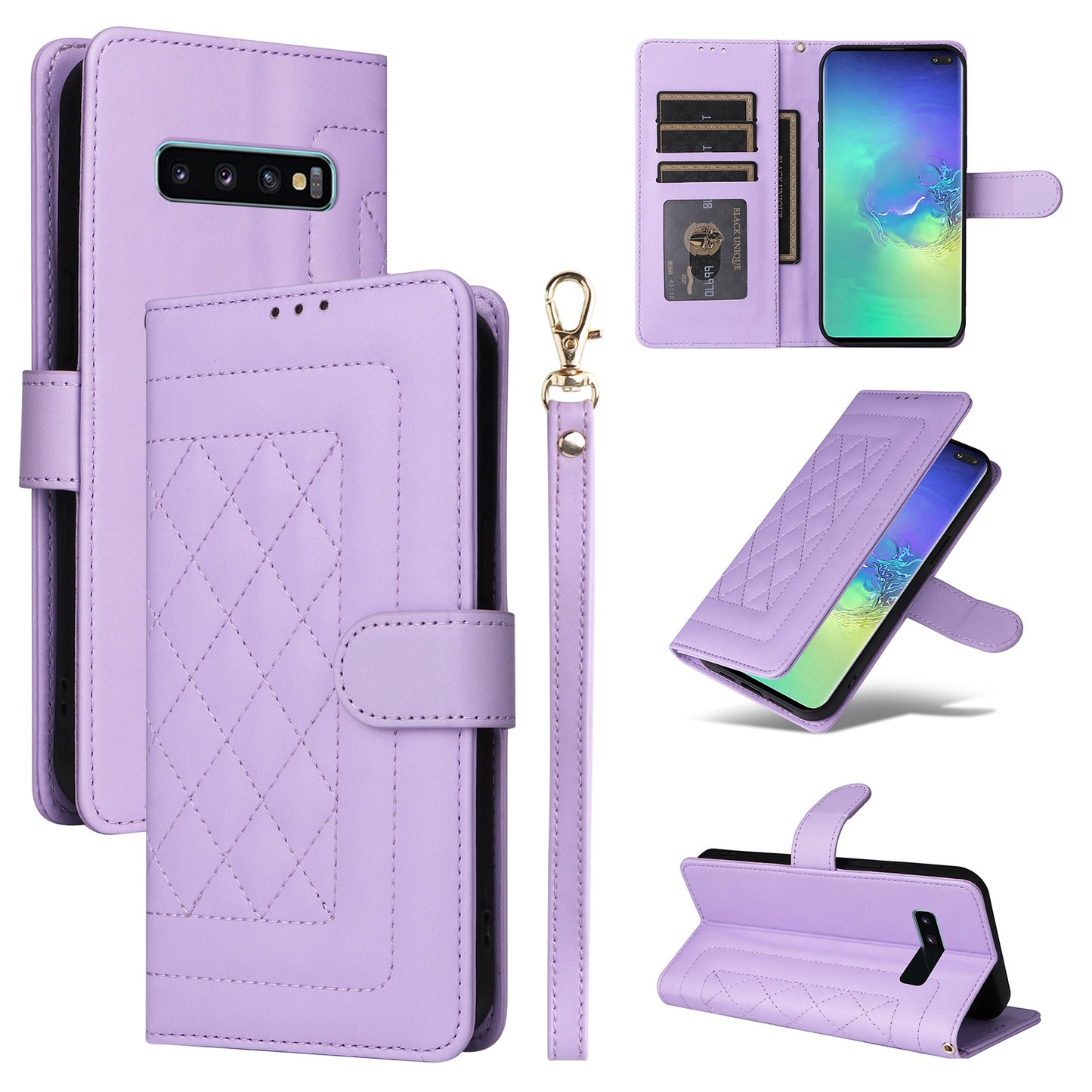 Samsung Galaxy S10+ Diamond Lattice Leather Flip Phone Case - Durable and Convenient Holder with Precision Cutouts