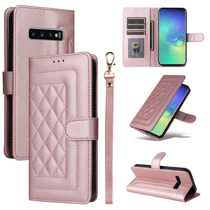 Samsung Galaxy S10+ Diamond Lattice Leather Flip Phone Case - Durable and Convenient Holder with Precision Cutouts