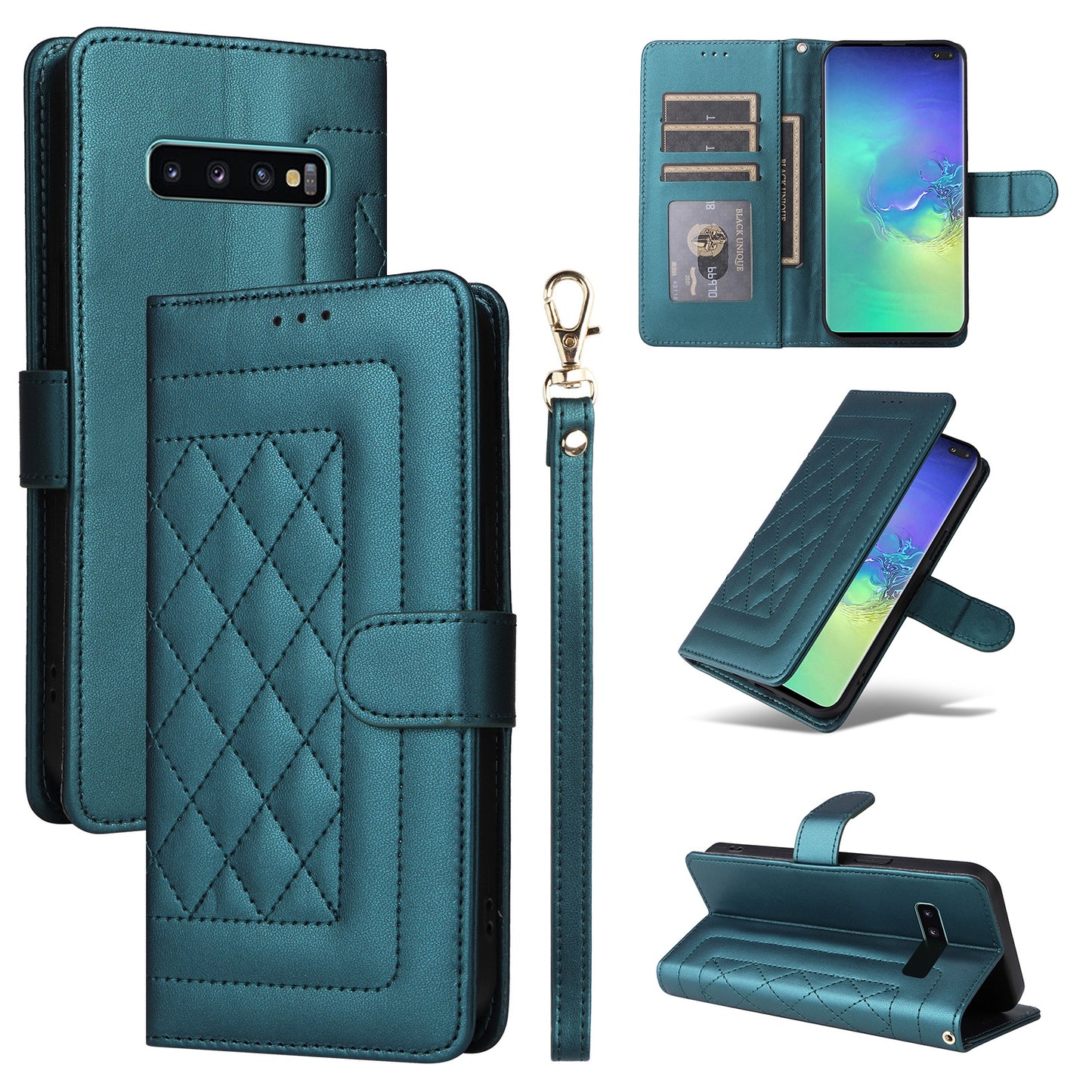 Samsung Galaxy S10+ Diamond Lattice Leather Flip Phone Case - Durable and Convenient Holder with Precision Cutouts