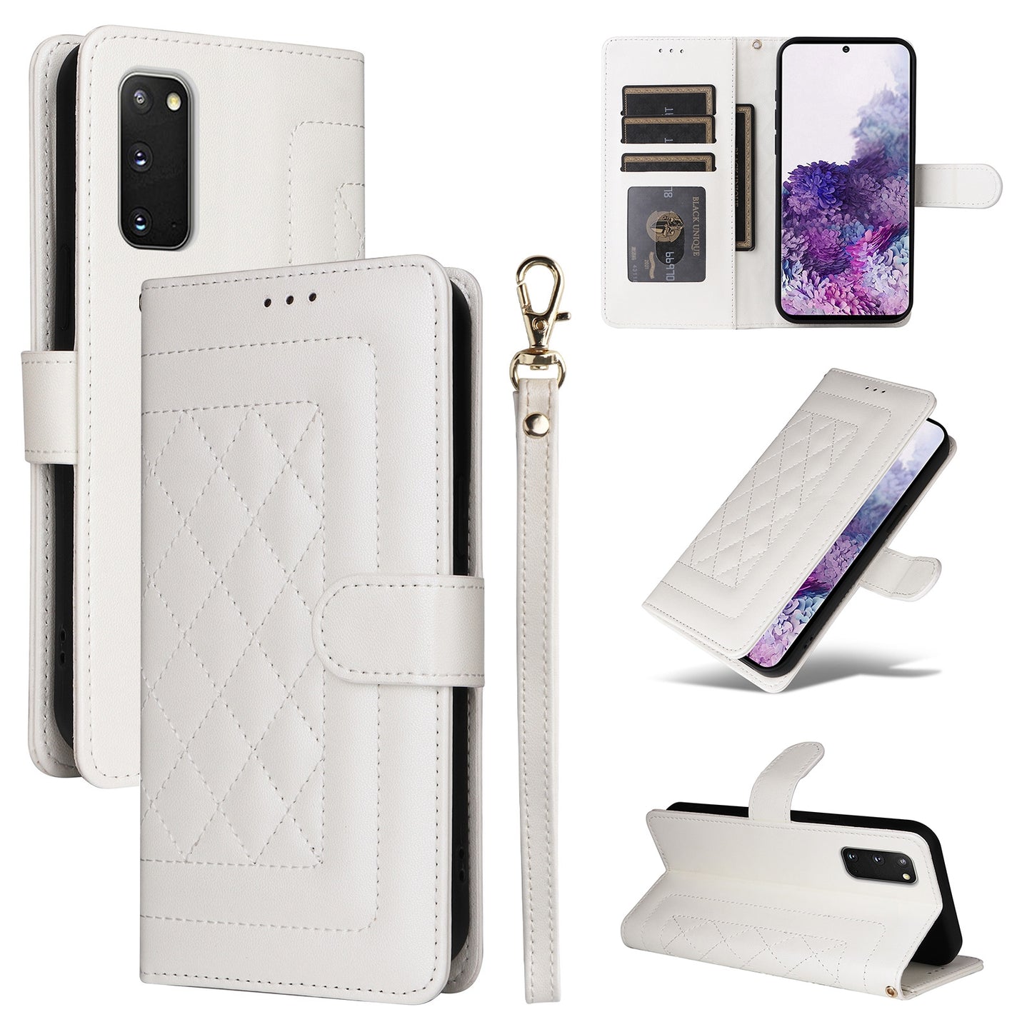Samsung Galaxy S20 Diamond Lattice Leather Flip Phone Case - Durable and Convenient Holder with Precision Cutouts
