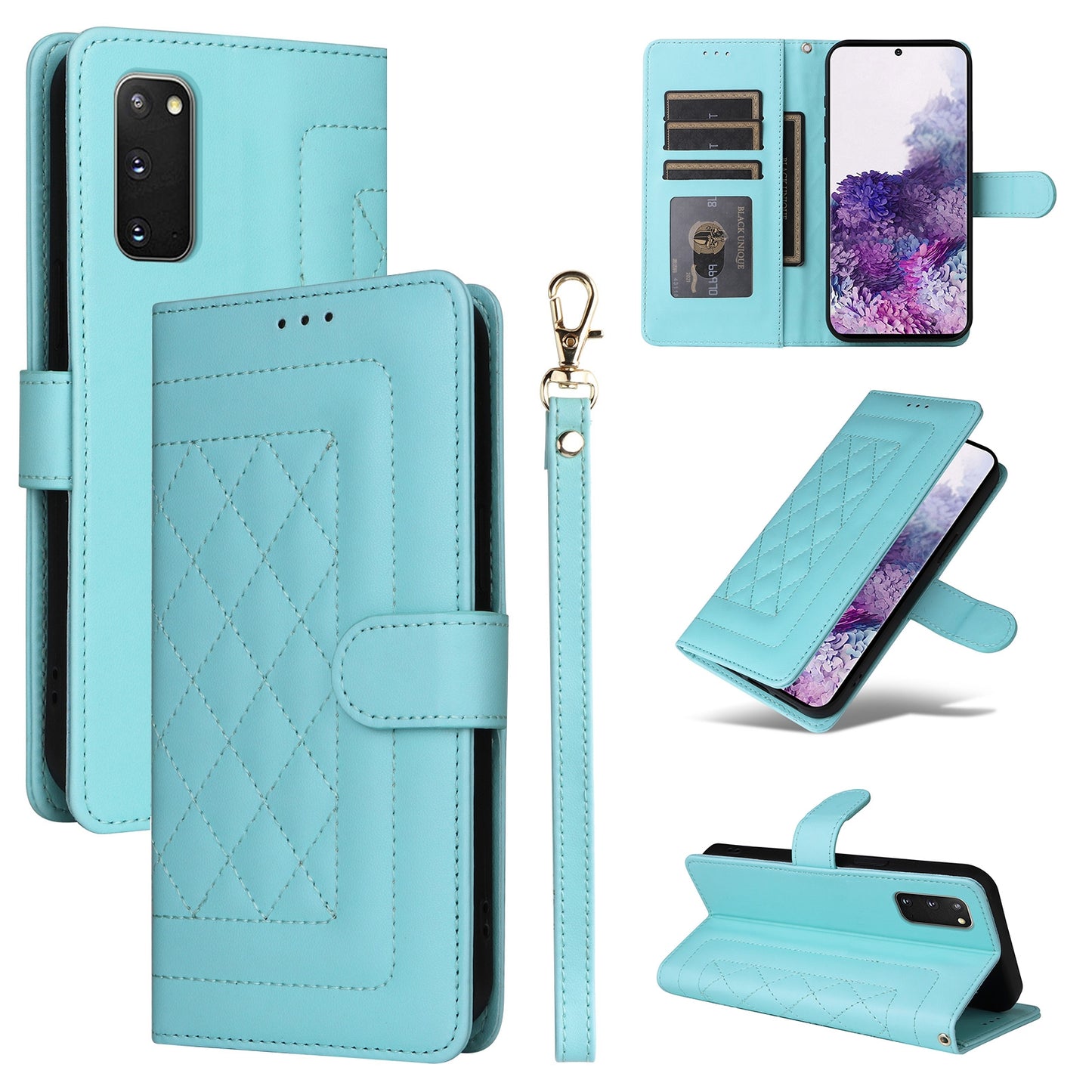 Samsung Galaxy S20 Diamond Lattice Leather Flip Phone Case - Durable and Convenient Holder with Precision Cutouts