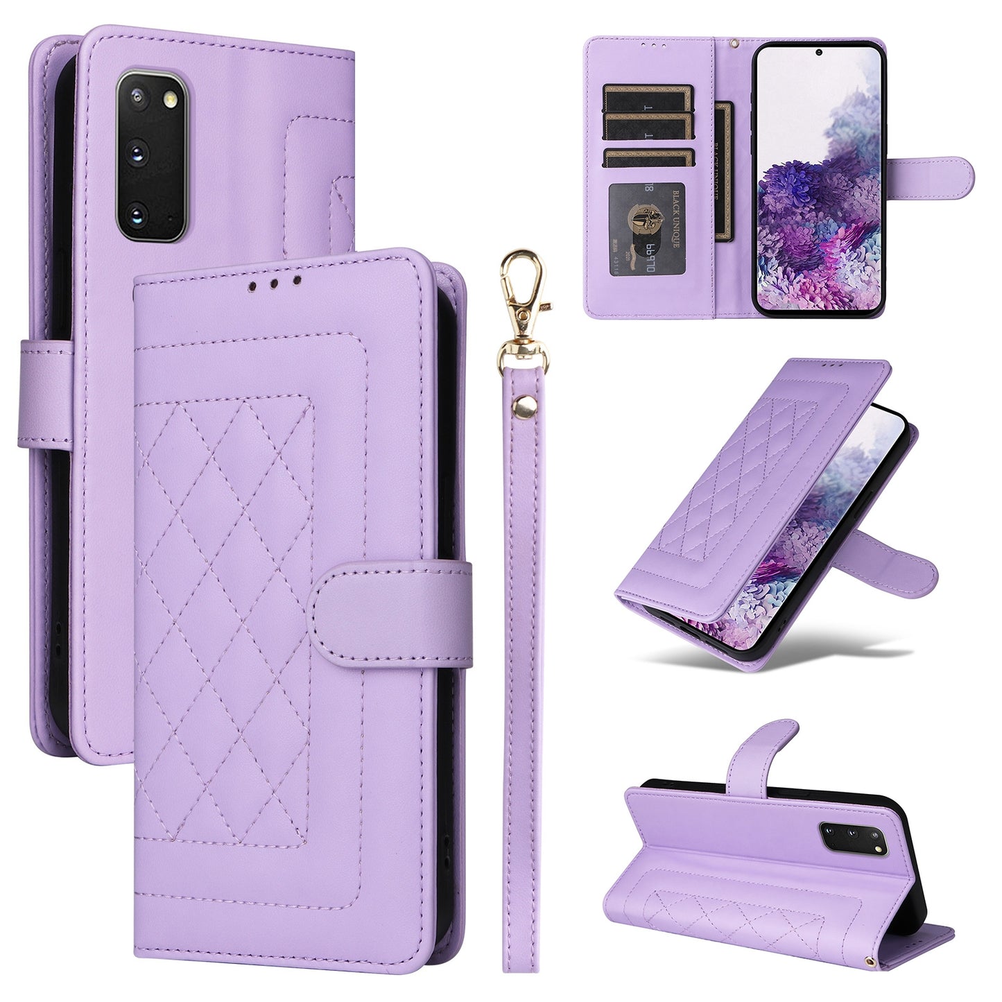 Samsung Galaxy S20 Diamond Lattice Leather Flip Phone Case - Durable and Convenient Holder with Precision Cutouts