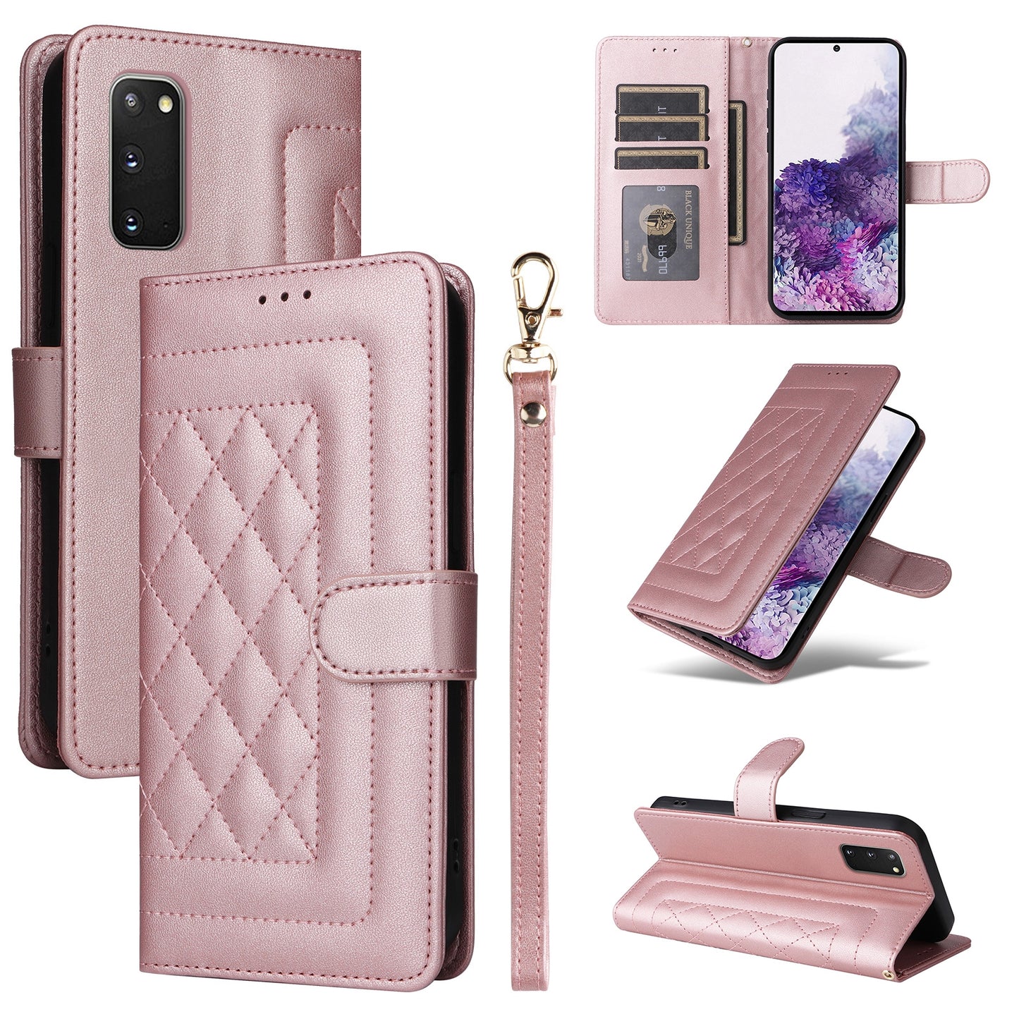 Samsung Galaxy S20 Diamond Lattice Leather Flip Phone Case - Durable and Convenient Holder with Precision Cutouts