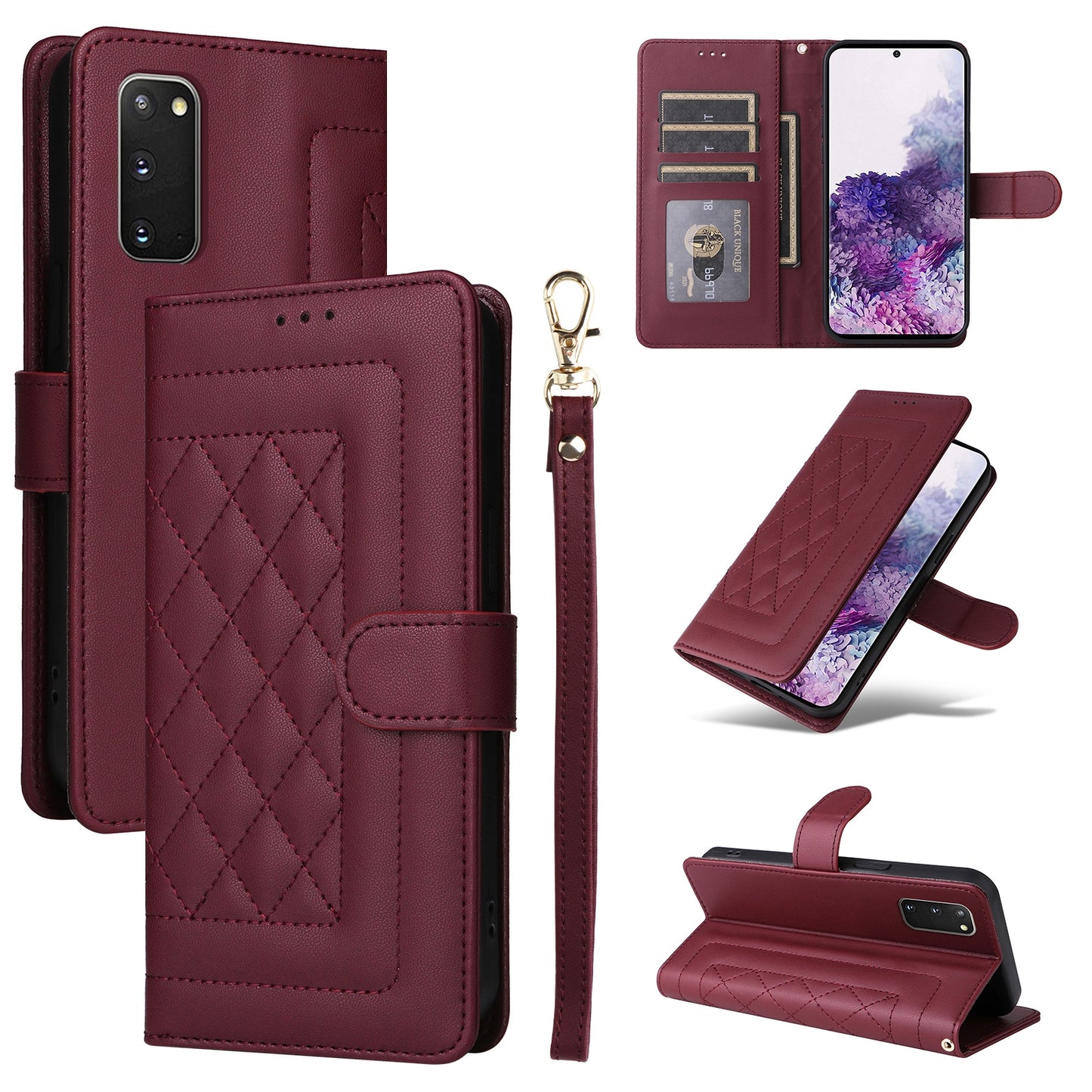 Samsung Galaxy S20 Diamond Lattice Leather Flip Phone Case - Durable and Convenient Holder with Precision Cutouts