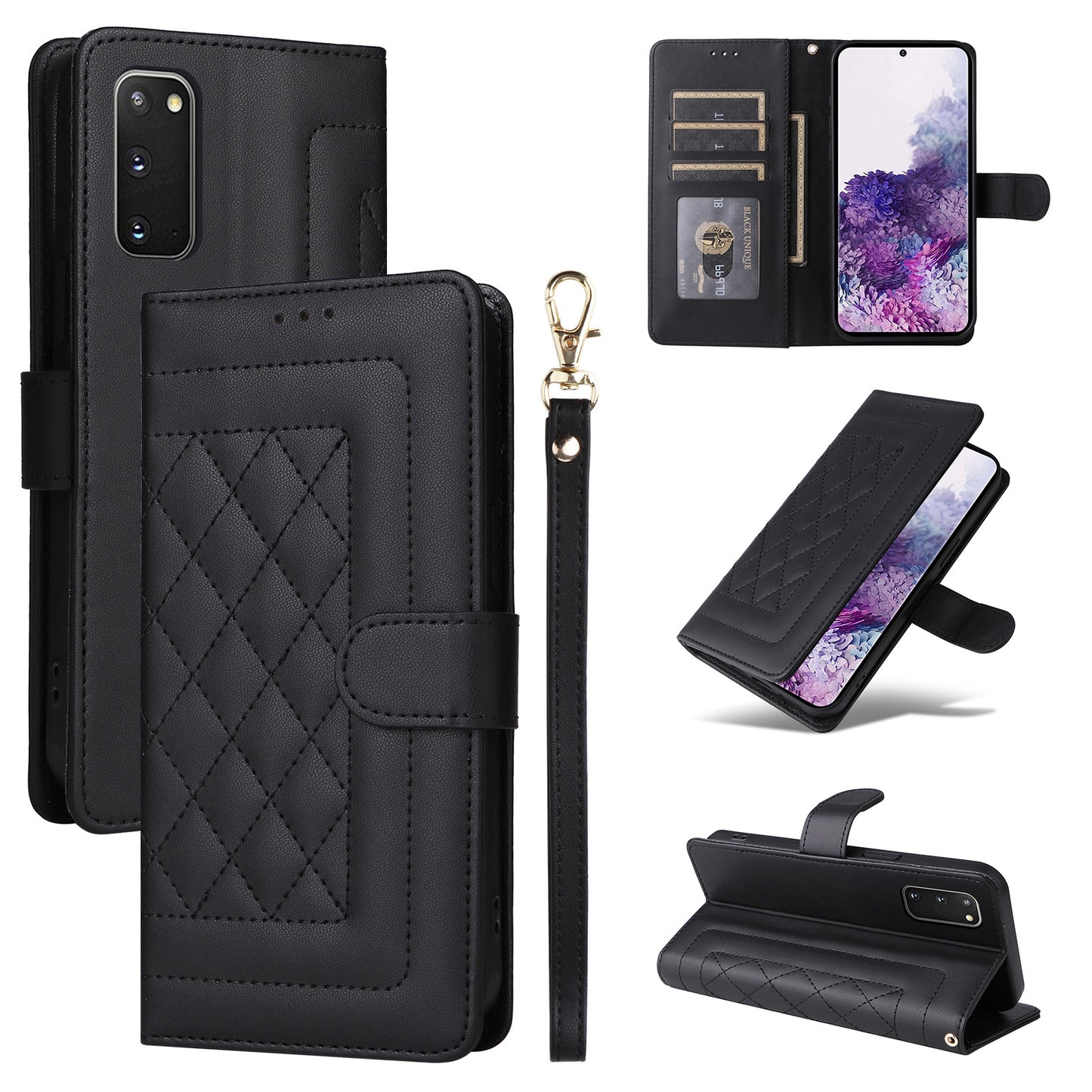 Samsung Galaxy S20 Diamond Lattice Leather Flip Phone Case - Durable and Convenient Holder with Precision Cutouts