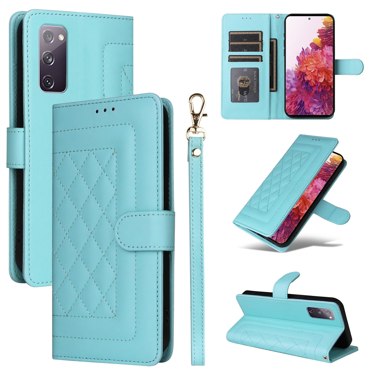 Samsung Galaxy S20 FE Diamond Lattice Leather Flip Phone Case - Durable and Convenient Holder with Precision Cutouts