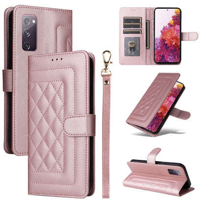 Samsung Galaxy S20 FE Diamond Lattice Leather Flip Phone Case - Durable and Convenient Holder with Precision Cutouts