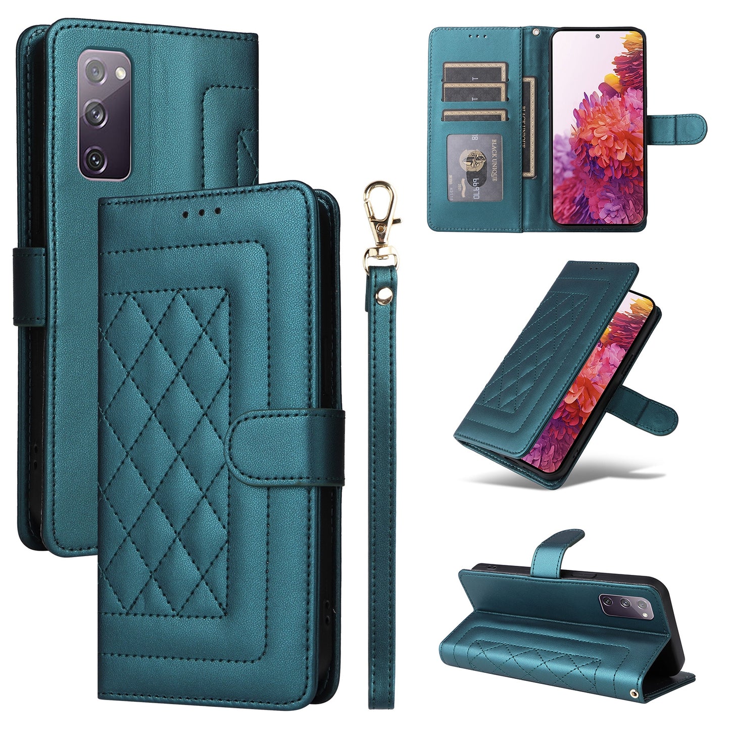 Samsung Galaxy S20 FE Diamond Lattice Leather Flip Phone Case - Durable and Convenient Holder with Precision Cutouts