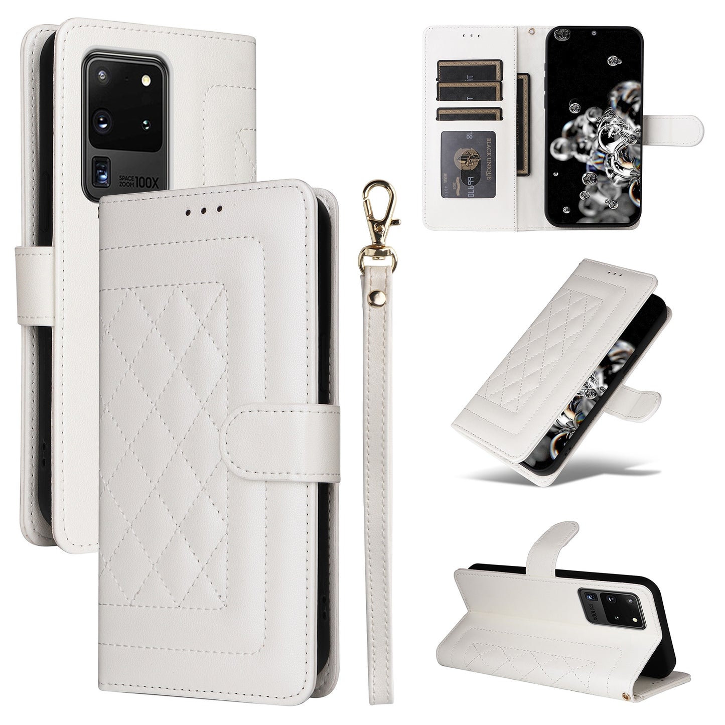 Samsung Galaxy S20 Ultra Diamond Lattice Leather Flip Phone Case - Durable and Convenient Holder with Precision Cutouts