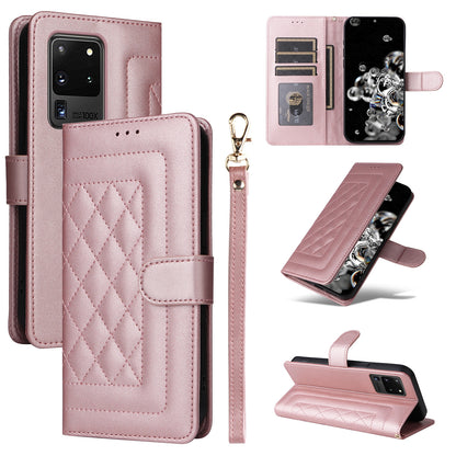 Samsung Galaxy S20 Ultra Diamond Lattice Leather Flip Phone Case - Durable and Convenient Holder with Precision Cutouts