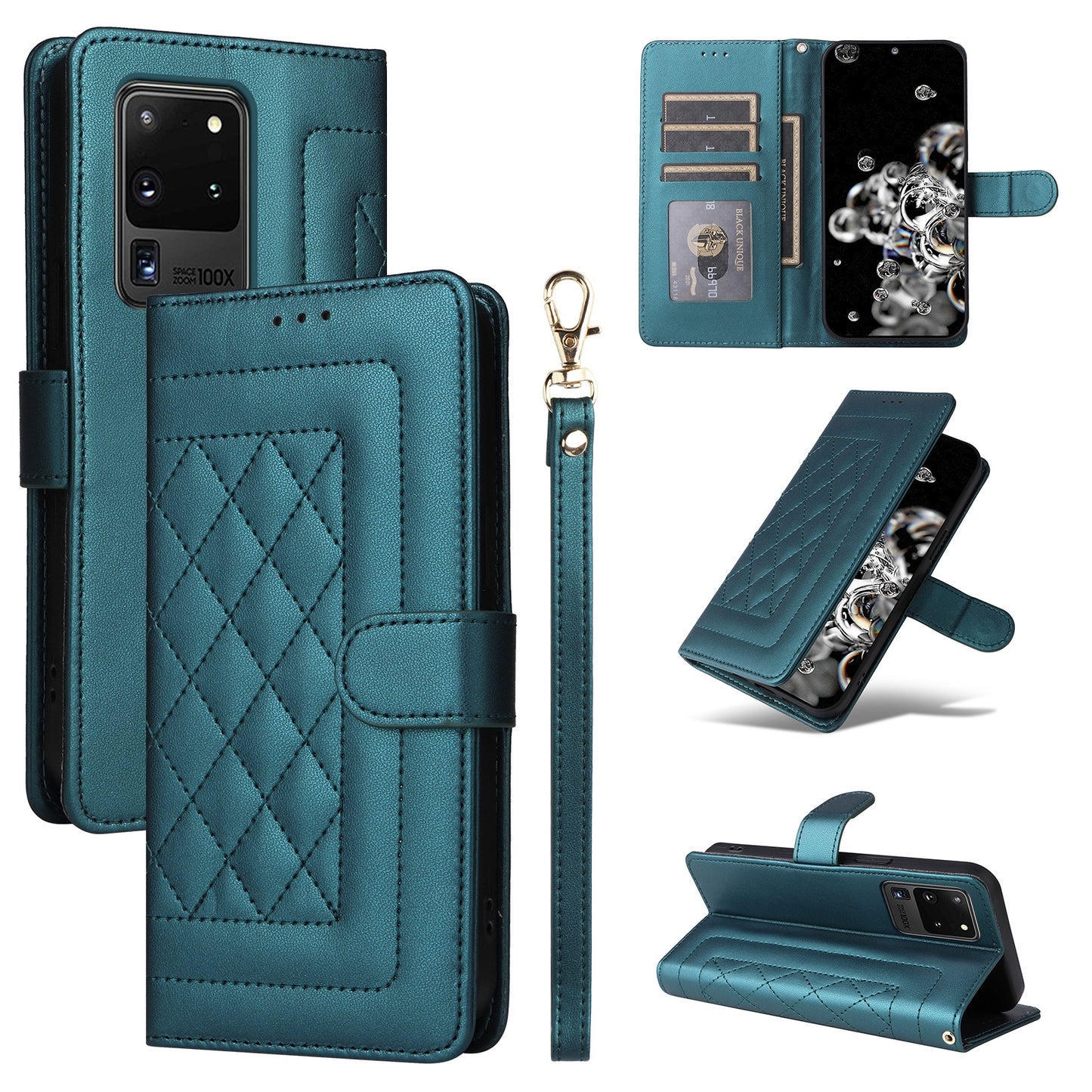 Samsung Galaxy S20 Ultra Diamond Lattice Leather Flip Phone Case - Durable and Convenient Holder with Precision Cutouts