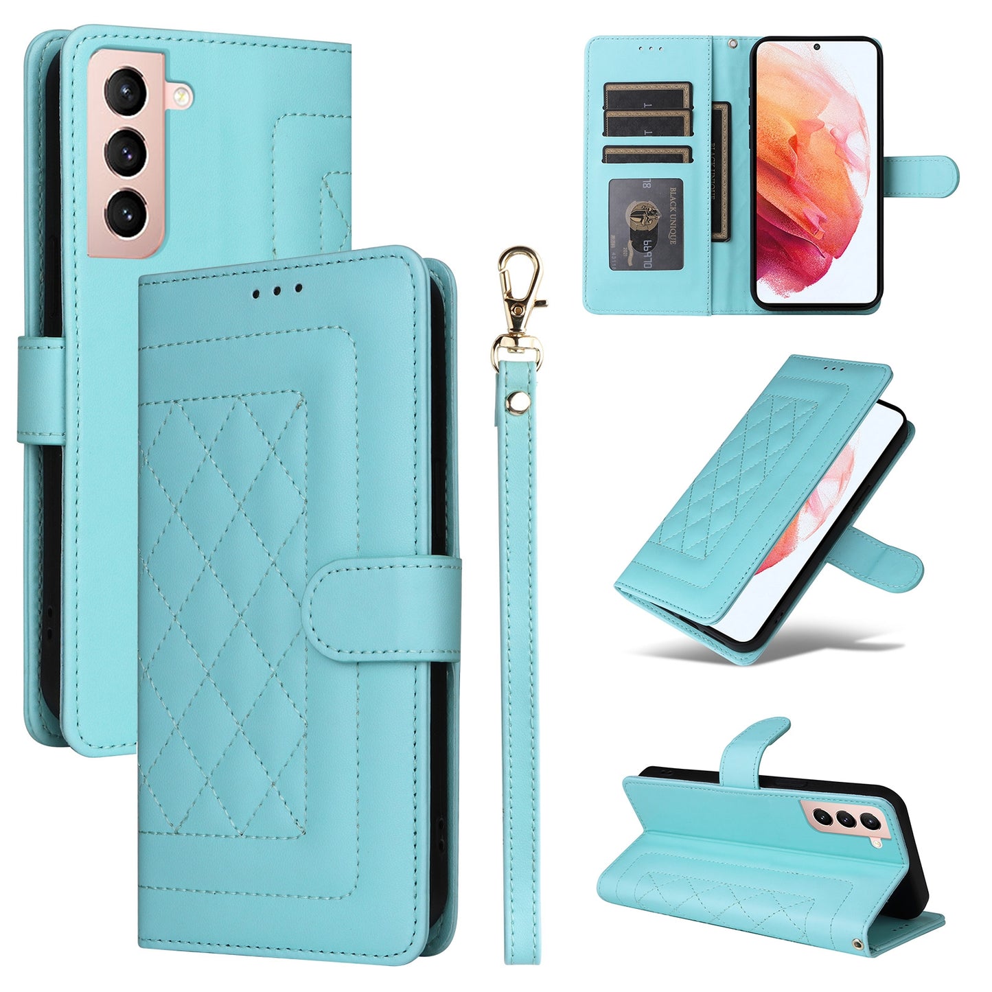 Samsung Galaxy S21 5G Diamond Lattice Leather Flip Phone Case - Durable and Convenient Holder with Precision Cutouts