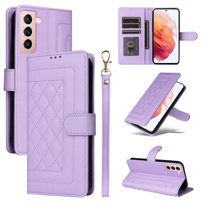 Samsung Galaxy S21 5G Diamond Lattice Leather Flip Phone Case - Durable and Convenient Holder with Precision Cutouts