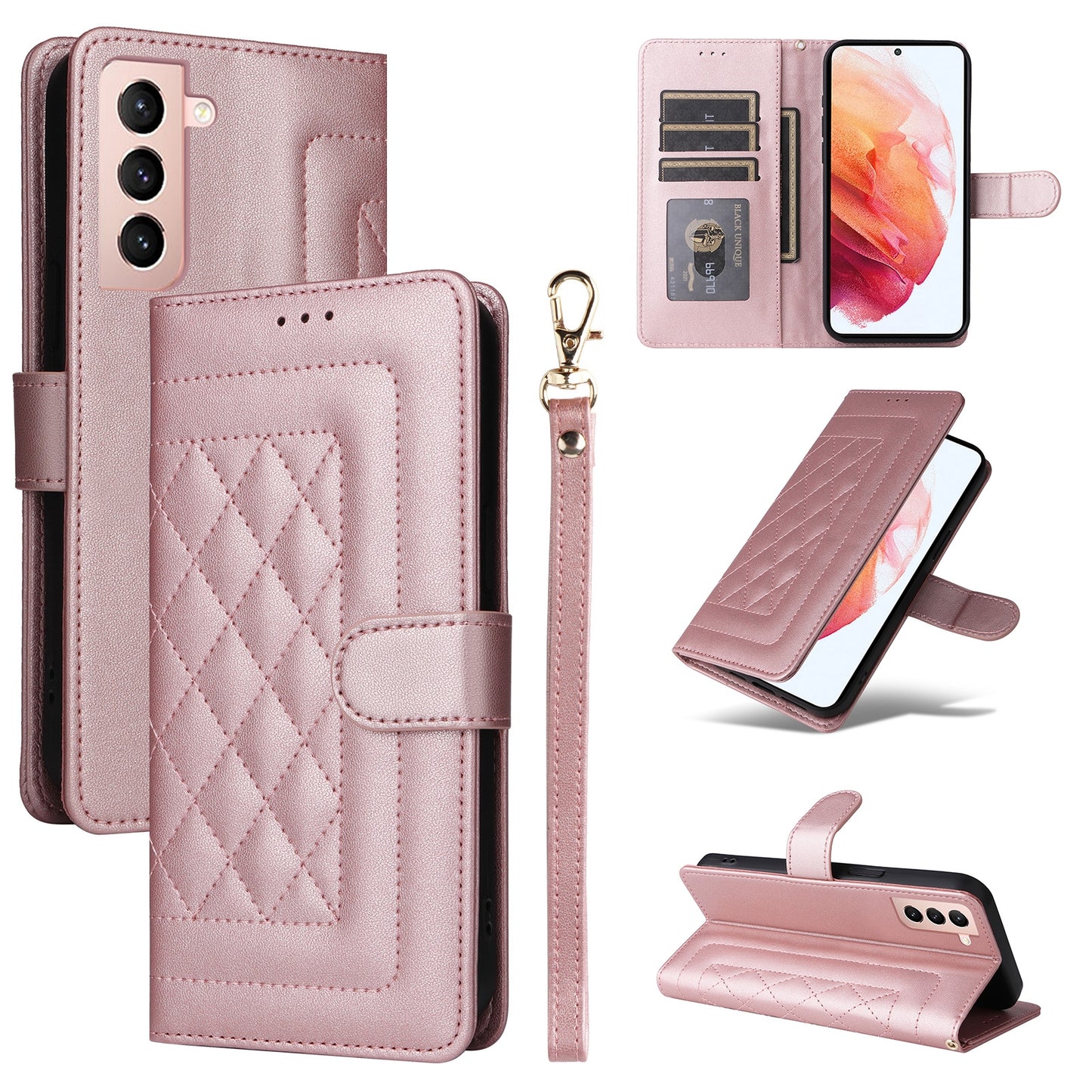 Samsung Galaxy S21 5G Diamond Lattice Leather Flip Phone Case - Durable and Convenient Holder with Precision Cutouts