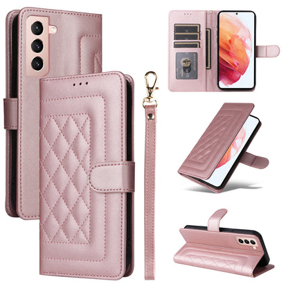 Samsung Galaxy S21 5G Diamond Lattice Leather Flip Phone Case - Durable and Convenient Holder with Precision Cutouts
