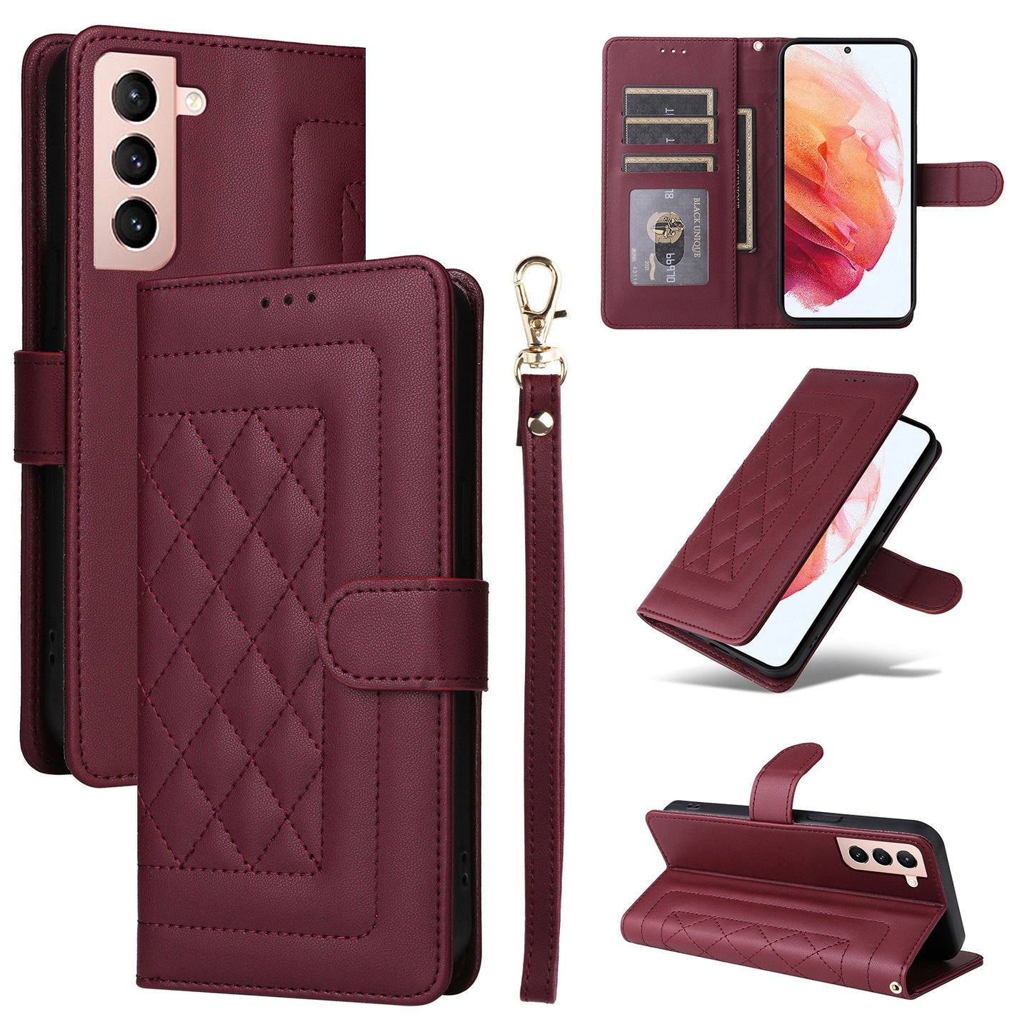 Samsung Galaxy S21 5G Diamond Lattice Leather Flip Phone Case - Durable and Convenient Holder with Precision Cutouts