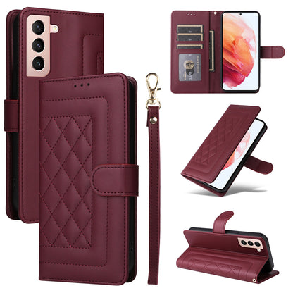 Samsung Galaxy S21 5G Diamond Lattice Leather Flip Phone Case - Durable and Convenient Holder with Precision Cutouts
