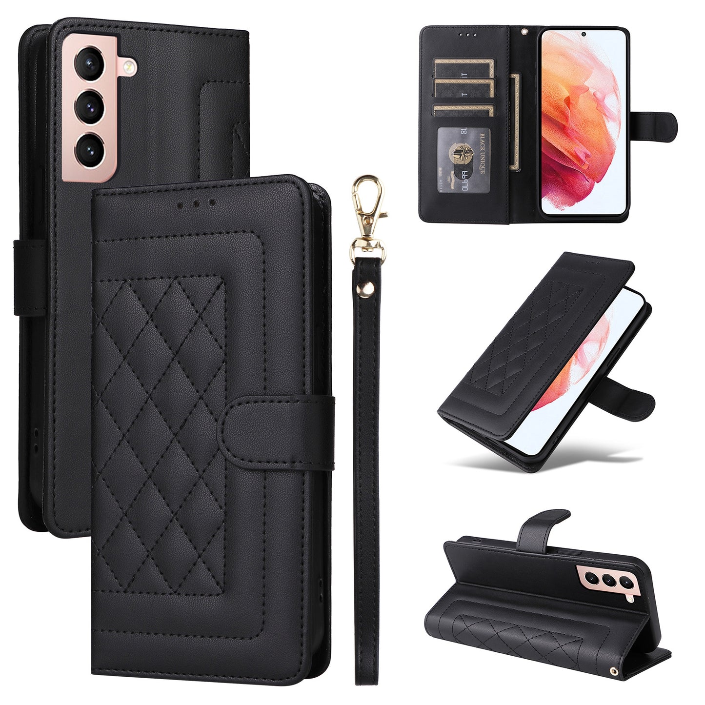 Samsung Galaxy S21 5G Diamond Lattice Leather Flip Phone Case - Durable and Convenient Holder with Precision Cutouts