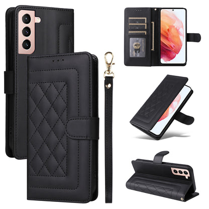 Samsung Galaxy S21 5G Diamond Lattice Leather Flip Phone Case - Durable and Convenient Holder with Precision Cutouts